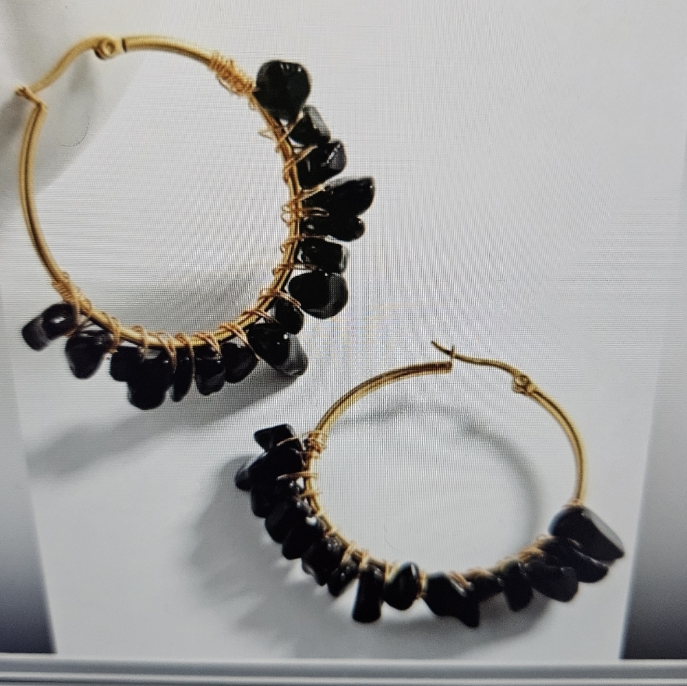 Kara and Kate Gold and Black Hoop Earrings